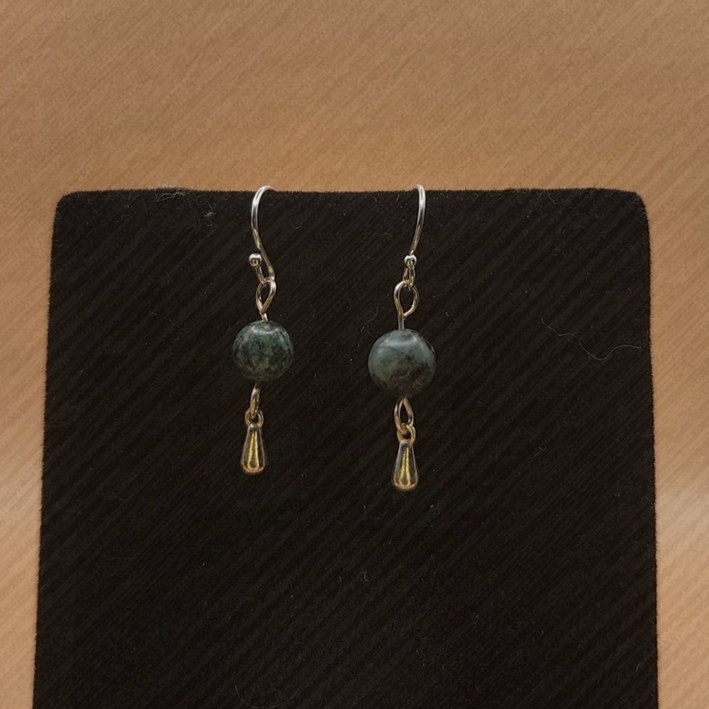 African Turquoise and Sterling Silver Drop Earrings - Picture 2 of 4
